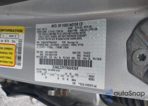 2015 Lincoln Mkz из США, поврежденный, VIN 3LN6L2J97FR604269